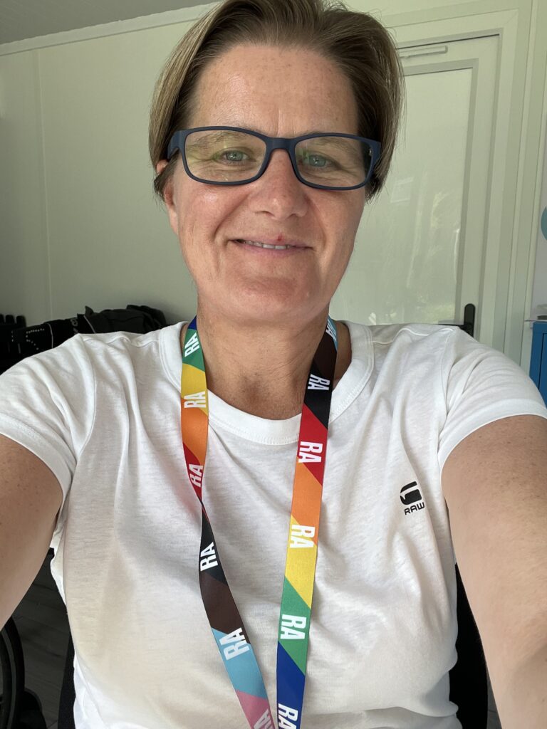 objectsource CEO Rebecca Jones wearing her Royal Academy lanyard with pride