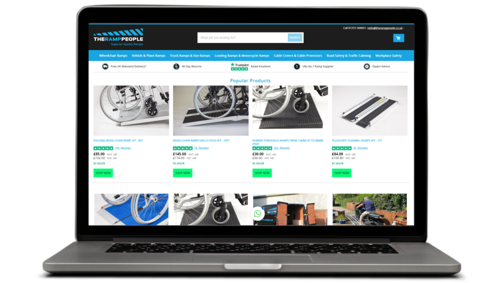 Laptop screen showing The Ramp People home page by Magento agency objectsource